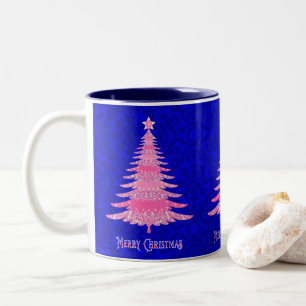 Merry Christmas Pink Tree Sparkle Snowflakes Two-Tone Coffee Mug