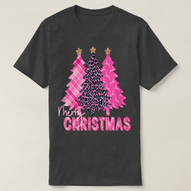 Merry Christmas Pink Trees  T-Shirt (Design Front)
