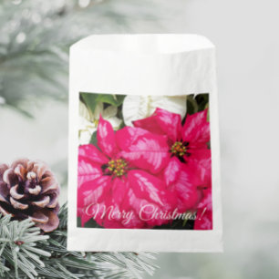 Merry Christmas Pink Variegated Poinsettias Floral Favour Bags