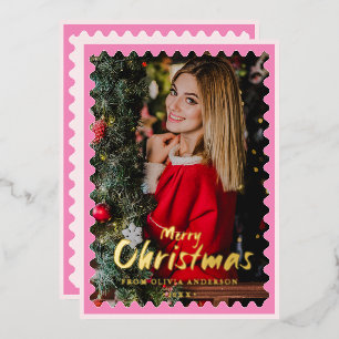 Merry Christmas Pink Wavy Border Frame Photo