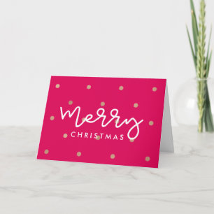 Merry Christmas Pink with Faux Gold Dots Holiday Card