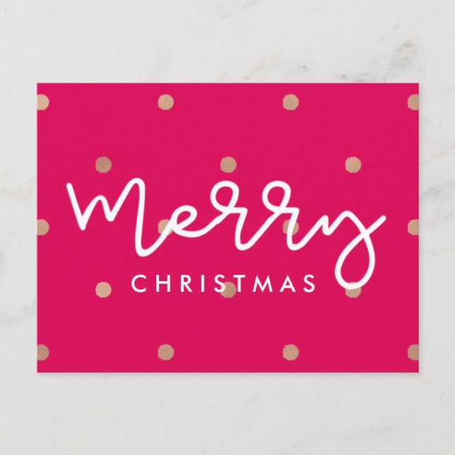 Merry Christmas Pink with Faux Gold Dots Holiday Postcard (Front)