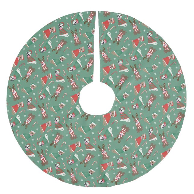 Merry Christmas Pit Bull Dogs Brushed Polyester Tree Skirt (Front)