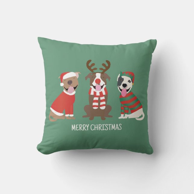Merry Christmas Pit Bull Dogs Cushion (Front)