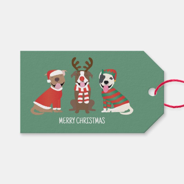 Merry Christmas Pit Bull Dogs Gift Tags (Front (Horizontal))