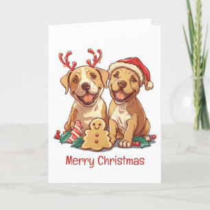Merry Christmas Pit Bull Dogs Holiday Card