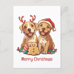 Merry Christmas Pit Bull Dogs Holiday Postcard