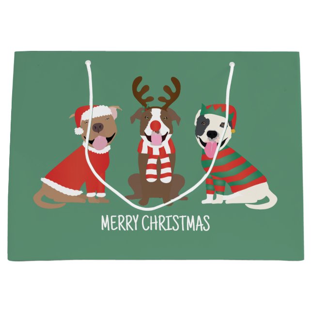 Merry Christmas Pit Bull Dogs Large Gift Bag (Front)