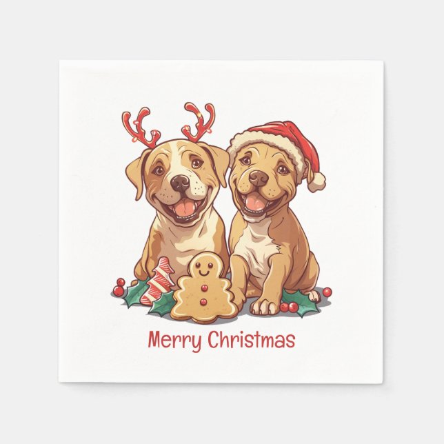 Merry Christmas Pit Bull Dogs Napkin (Front)