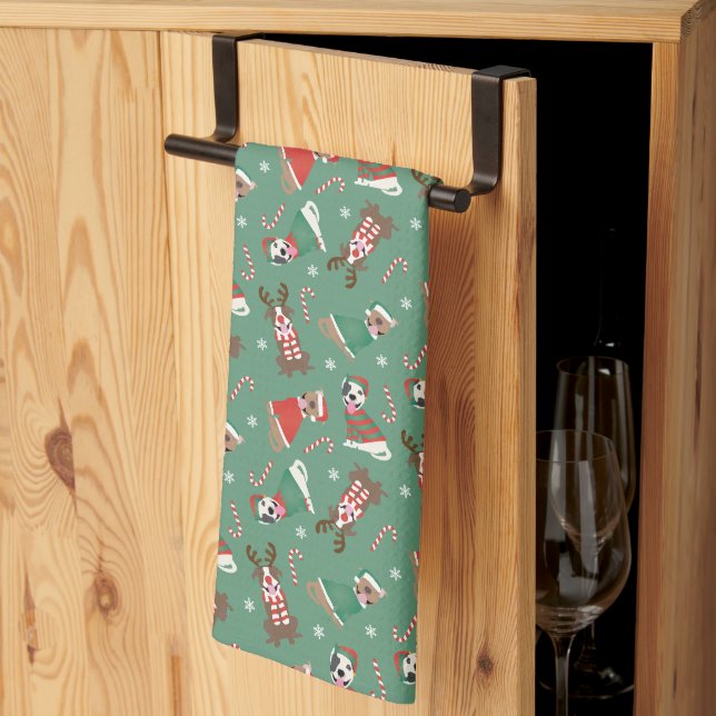 Merry Christmas Pit Bull Dogs Tea Towel (Thirds Fold)