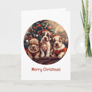 Merry Christmas Pit Bull Puppy Dogs Holiday Card
