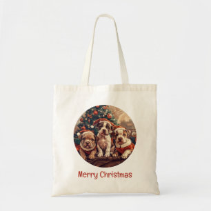 Merry Christmas Pit Bull Puppy Dogs Tote Bag