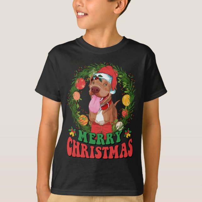 Merry Christmas Pitbull Santa Dog Lovers Ugly Swea T-Shirt (Front)
