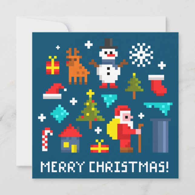 Merry Christmas pixel cartoons Card (Front)