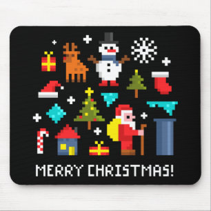 Merry Christmas pixel cartoons Mouse Pad