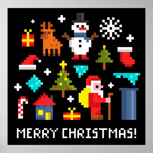 Merry Christmas pixel cartoons Poster (Front)