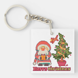 Merry Christmas Pixelart, Pixel Art Key Ring