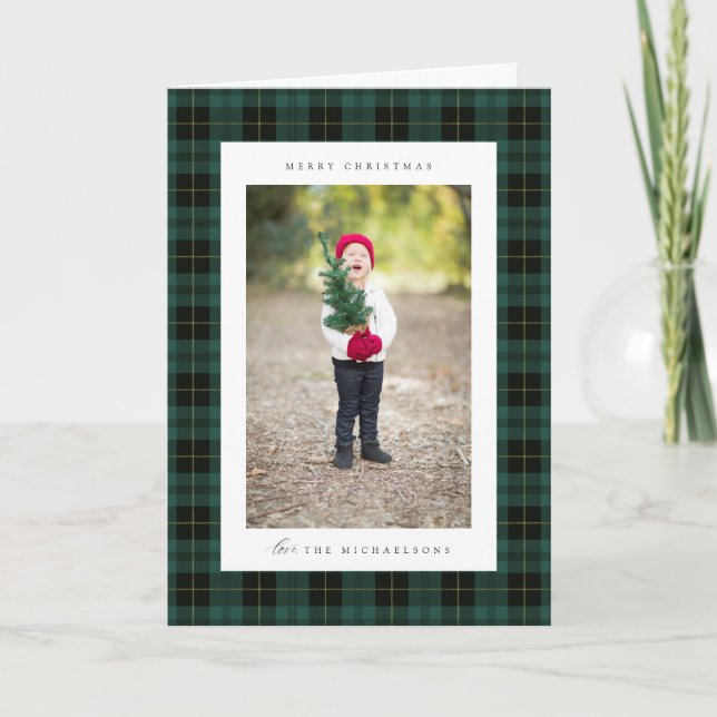 Merry Christmas Plaid | ADD YOUR FAMILY PHOTO Holiday Card (Front)