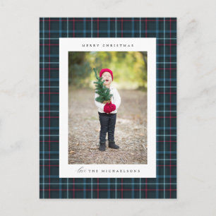 Merry Christmas Plaid   ADD YOUR FAMILY PHOTO Post Postcard