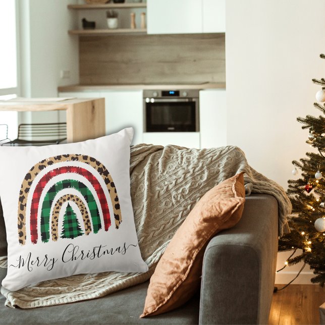 Merry Christmas Plaid and Leopard Print Rainbow Cushion (Creator Uploaded)