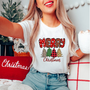 Merry Christmas Plaid and Leopard Women's T-Shirt