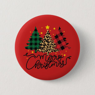 Merry Christmas Plaid & Animal Print Trees 6 Cm Round Badge
