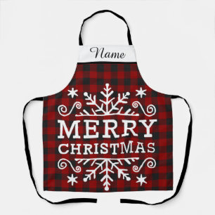 Merry Christmas plaid Apron