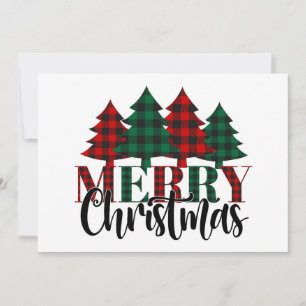 Merry Christmas Plaid Christmas Trees Holiday Card