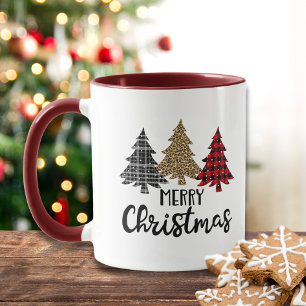 Merry Christmas Plaid Christmas Trees Mug