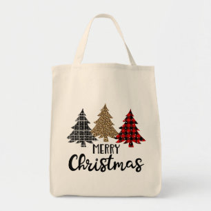 Merry Christmas Plaid Christmas Trees Tote Bag
