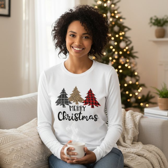 Merry Christmas Plaid Christmas Trees Tri-Blend Shirt (Creator Uploaded)