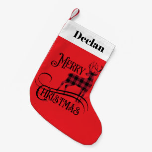 Merry Christmas Plaid Deer Small Christmas Stocking
