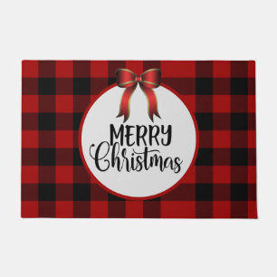 Merry Christmas Plaid Doormat