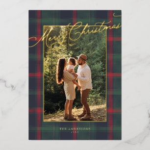 Merry Christmas Plaid Foil Family Photo Holiday