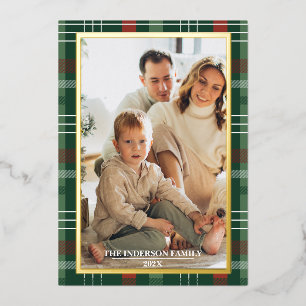 Merry Christmas Plaid Foil Photo Collage Christmas