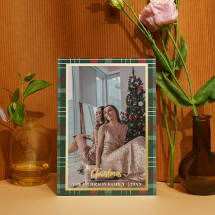 Merry Christmas Plaid Foil Photo Collage Christmas