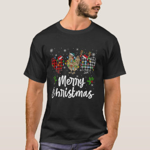 Merry Christmas Plaid Leopard Chicken Lights Santa T-Shirt