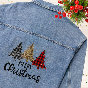 Merry Christmas Plaid Leopard Trees Denim Jacket