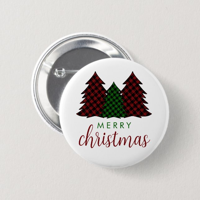 Merry Christmas Plaid Pattern Christmas Tree 6 Cm Round Badge (Front & Back)