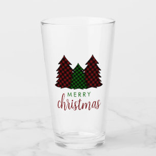 Merry Christmas Plaid Pattern Christmas Tree Glass