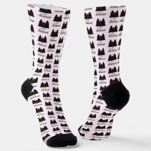 Merry Christmas Plaid Pattern Christmas Tree Socks