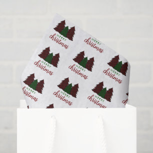 Merry Christmas Plaid Pattern Christmas Tree Tissue Paper