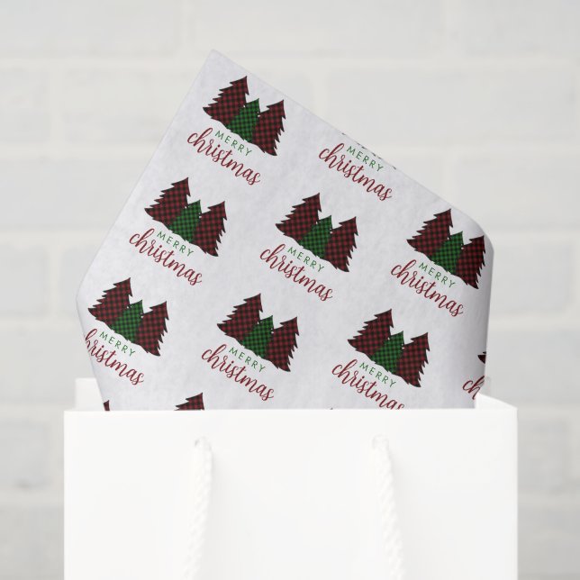Merry Christmas Plaid Pattern Christmas Tree Tissue Paper (Gift Bag)