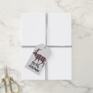 Merry Christmas Plaid Pattern Elk  Personalised Gift Tags