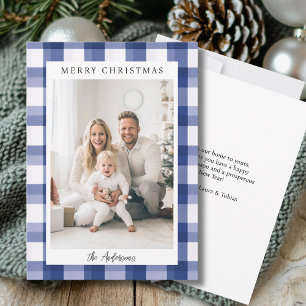 Merry Christmas! Plaid pattern, photo  Holiday Card