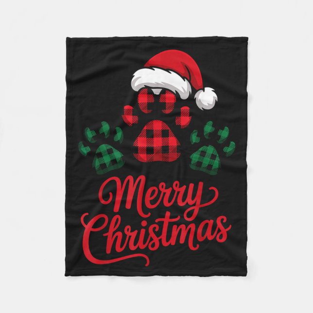 Merry Christmas Plaid Paw Pet Owners Holiday Dog L Fleece Blanket (Front)