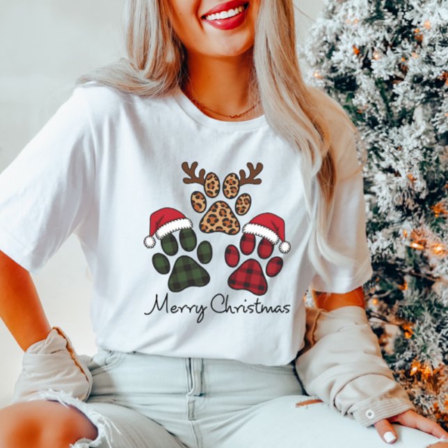 Merry Christmas Plaid Paw Print Women's T-Shirt (Creator Uploaded)