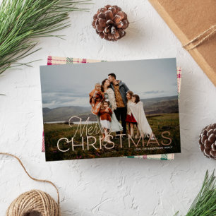 Merry Christmas Plaid Photo Foil Greeting Card