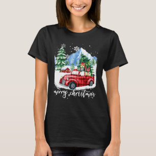 Merry Christmas Plaid Red Truck Farm Christmas Tre T-Shirt