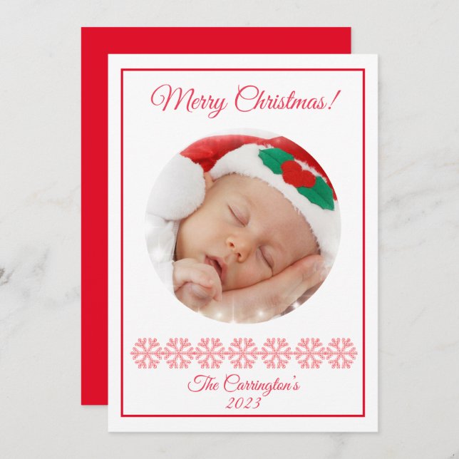 Merry Christmas Plaid Snowflakes Photo Holiday (Front/Back)